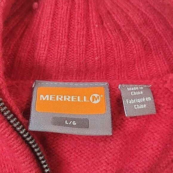 Merrell Mens red wool quarter zip sweater Size L - Picture 5 of 9